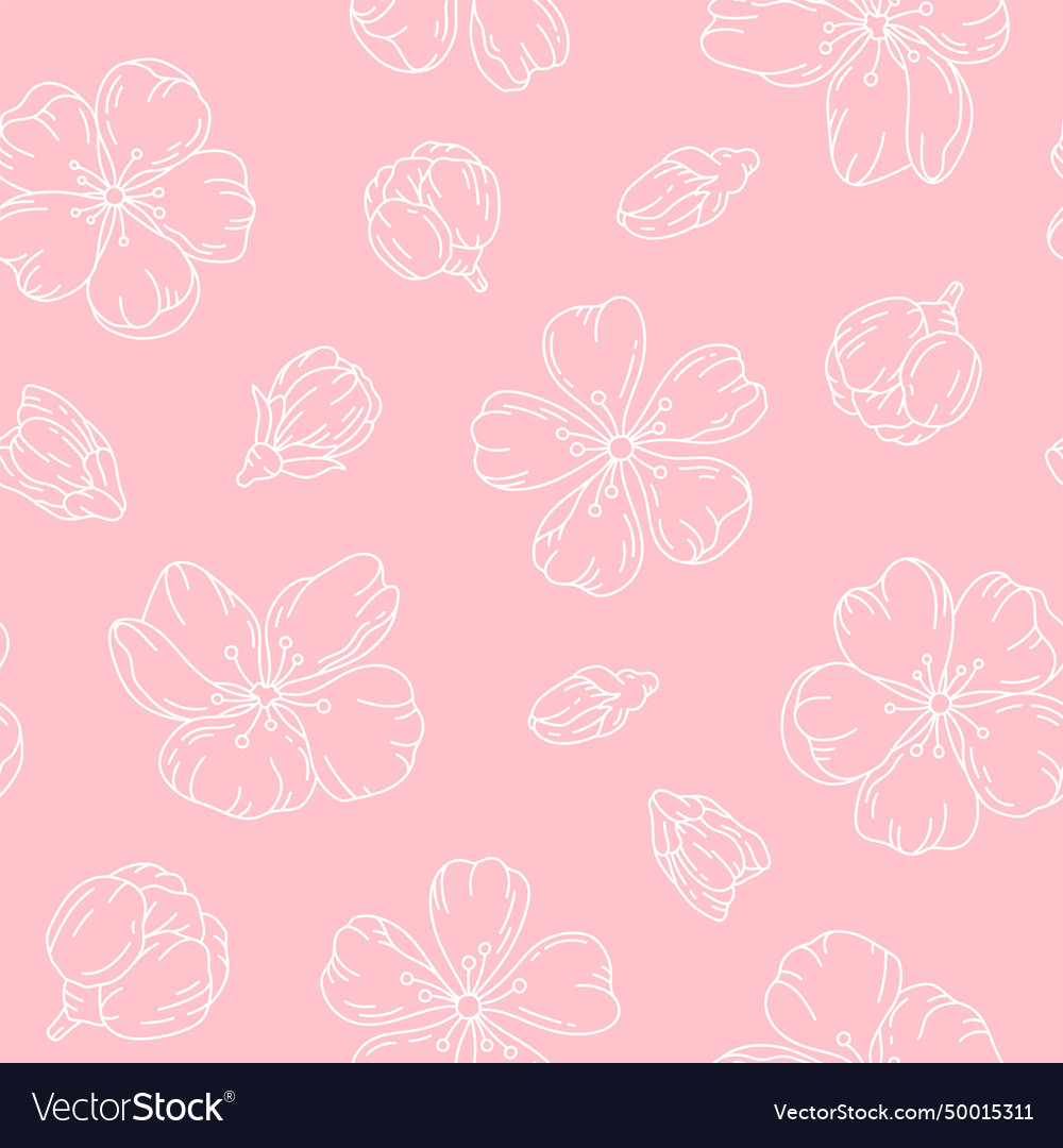 Sketch seamless pattern cherry blossom white line