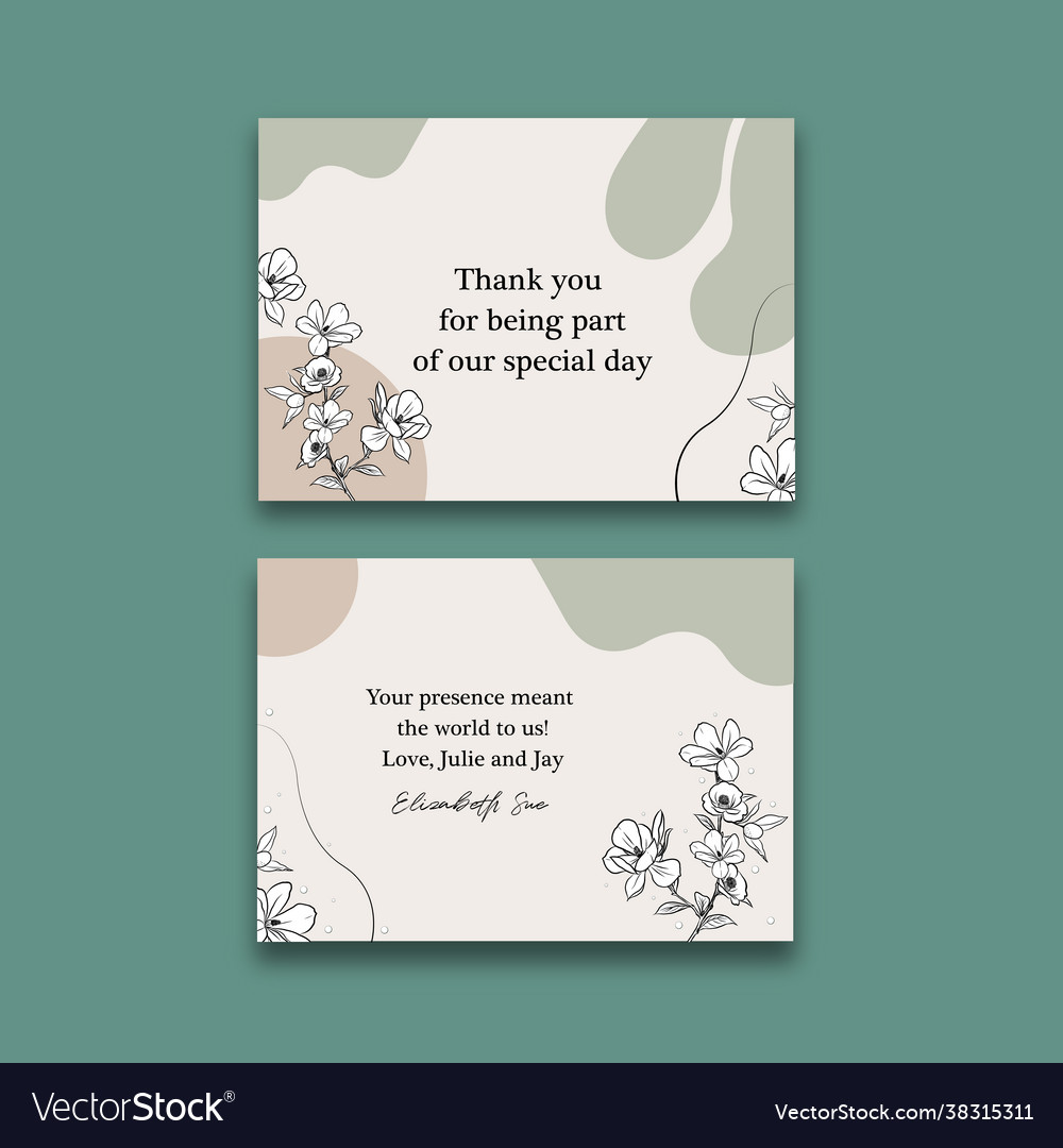 Thank you card template design with line art