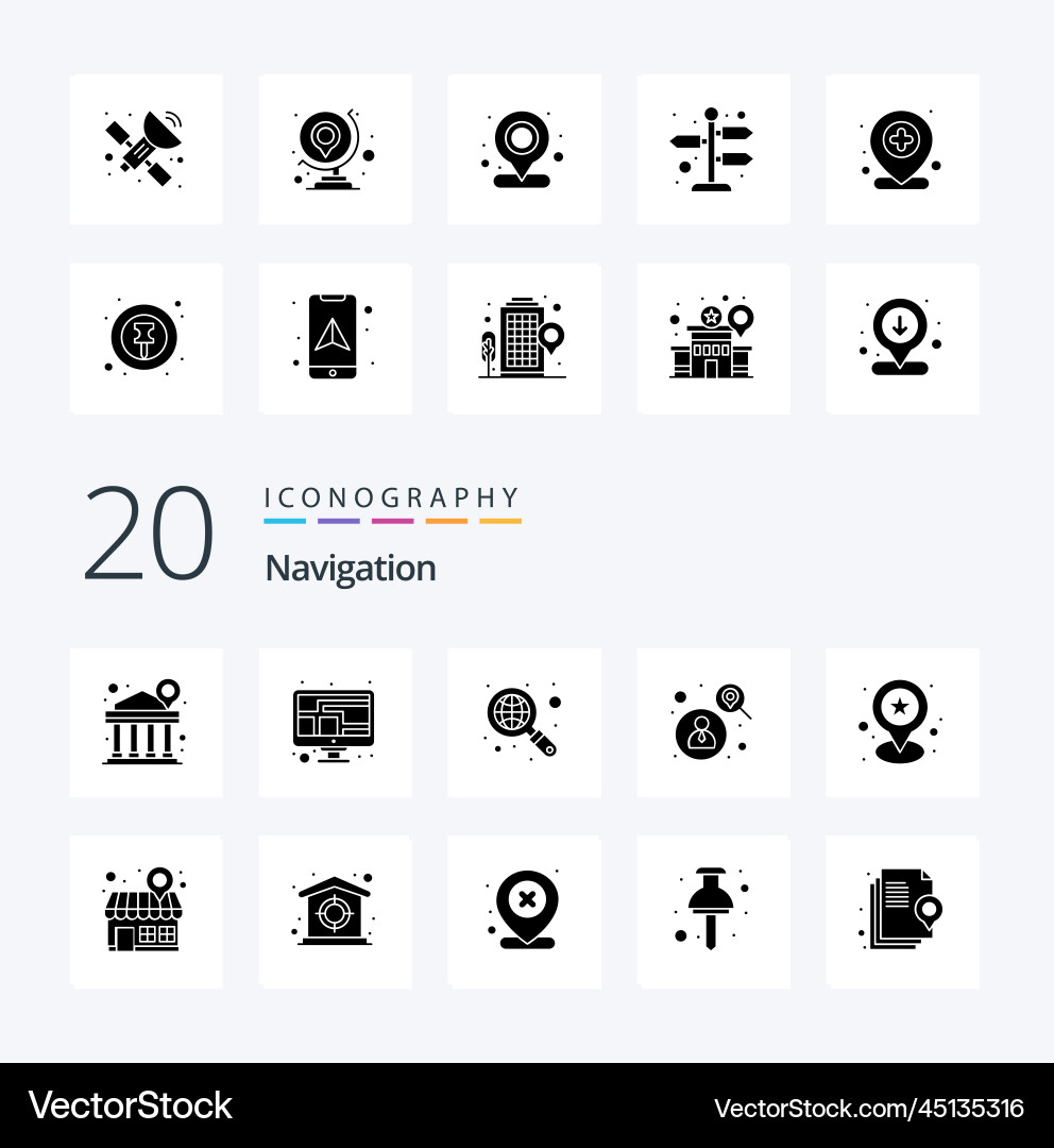 20 navigation solid glyph icon pack like favorite Vector Image
