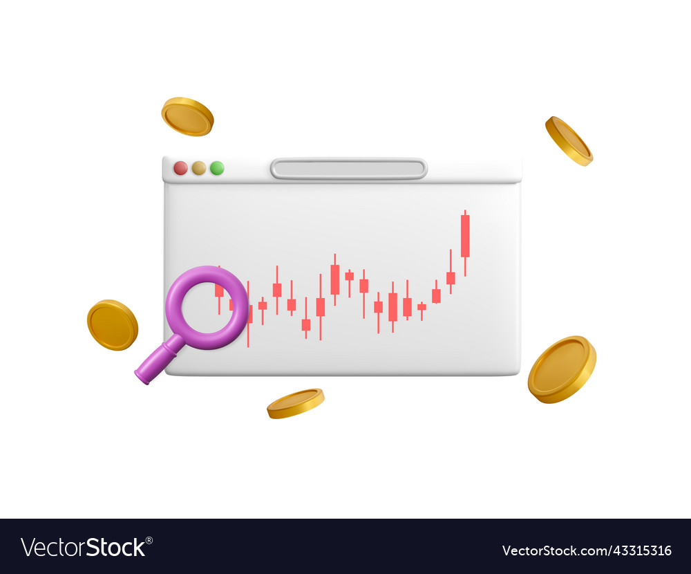 3d online trading with graph in browser vector image 3d online trading with graph in browser