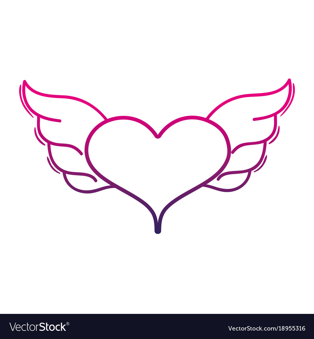 Color Line Heart With Wings Symbol Love Art Vector Image