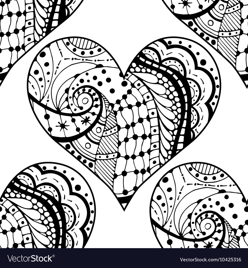 Hand drawn black and white love heart pattern