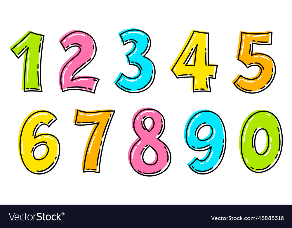 Set of various numbers from 1 to 0 collection vector image Set of various numbers from 1 to 0 collection