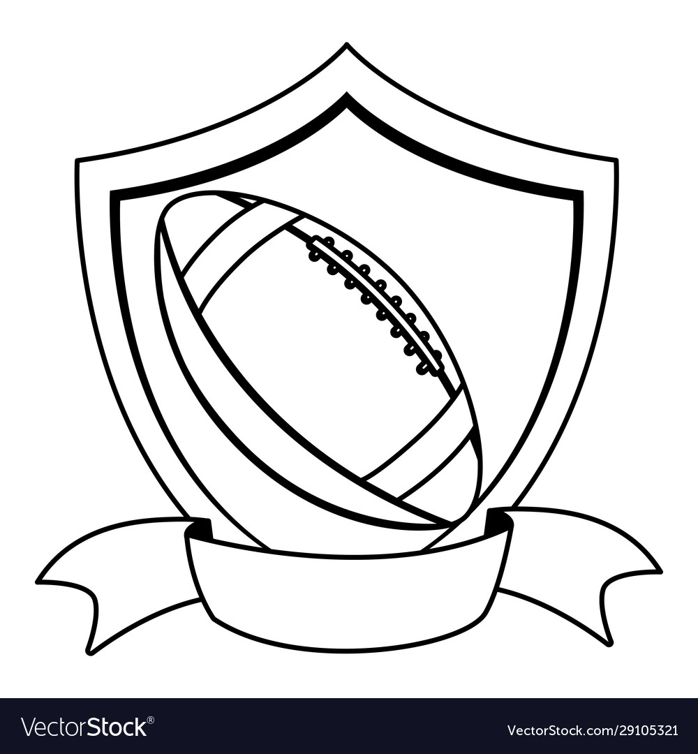 American football ball in shield with ribbon Vector Image