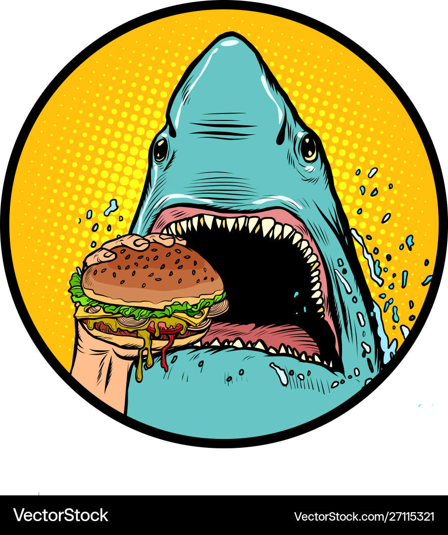 Hungry shark eat burger Royalty Free Vector Image