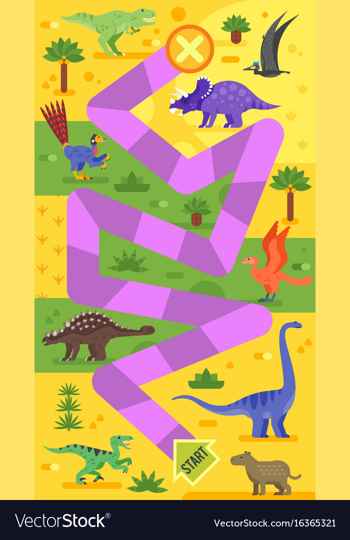 Kids Board Game With Dinosaurs Template Royalty Free Vector