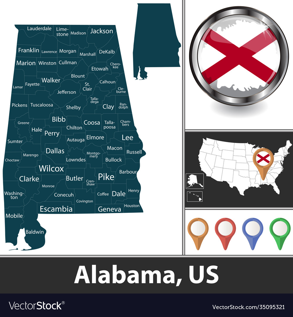 Map alabama us Royalty Free Vector Image - VectorStock