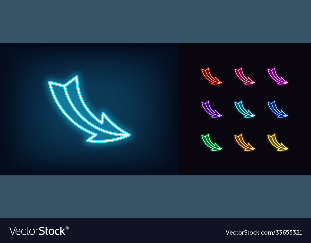 Neon arrow icon glowing pointer sign curved vector image Neon arrow icon glowing pointer sign curved