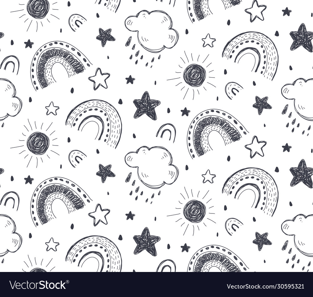 Seamless pattern with hand drawn rainbow vector image Seamless pattern with hand drawn rainbow