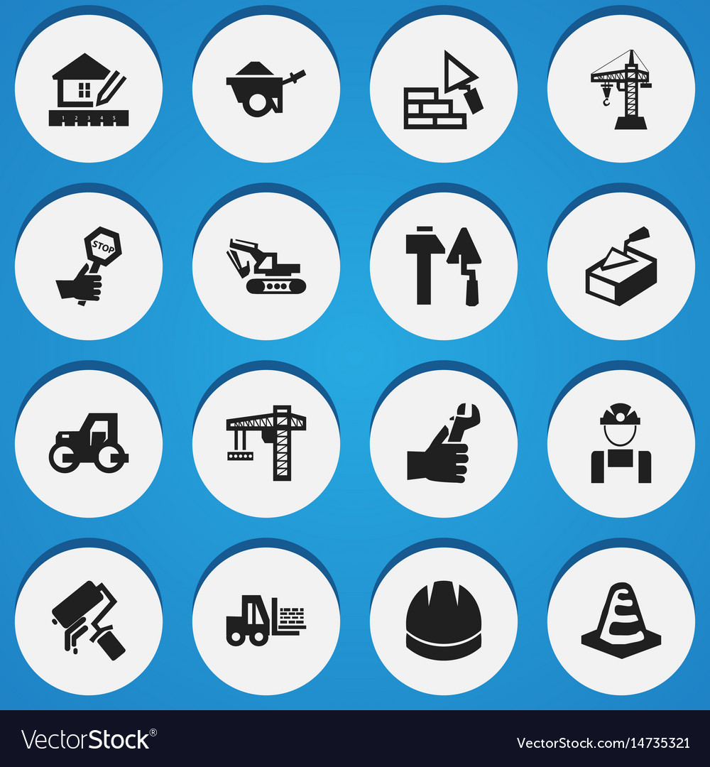 Set of 16 editable construction icons includes