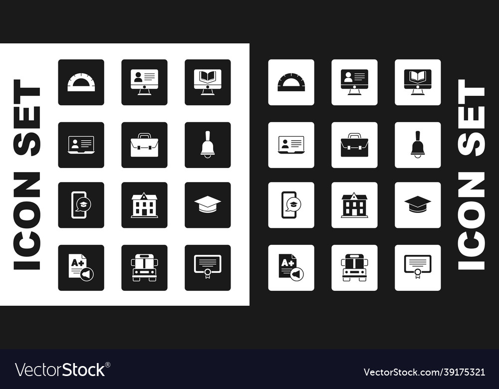 Set online class briefcase protractor grid vector image Set online class briefcase protractor grid