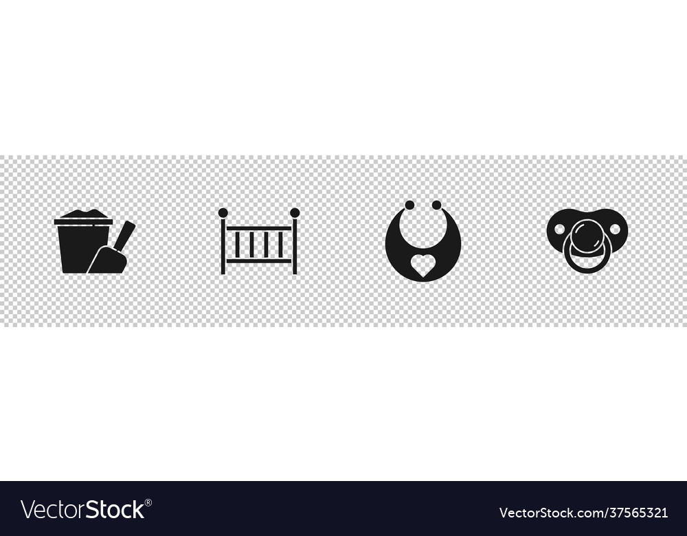 Set sand in bucket with shovel baby crib cradle vector image Set sand in bucket with shovel baby crib cradle