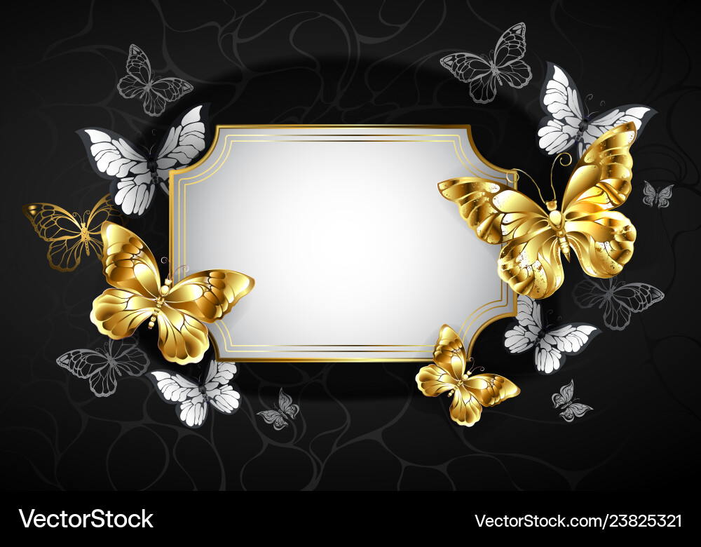 Straight banner with golden butterflies Royalty Free Vector