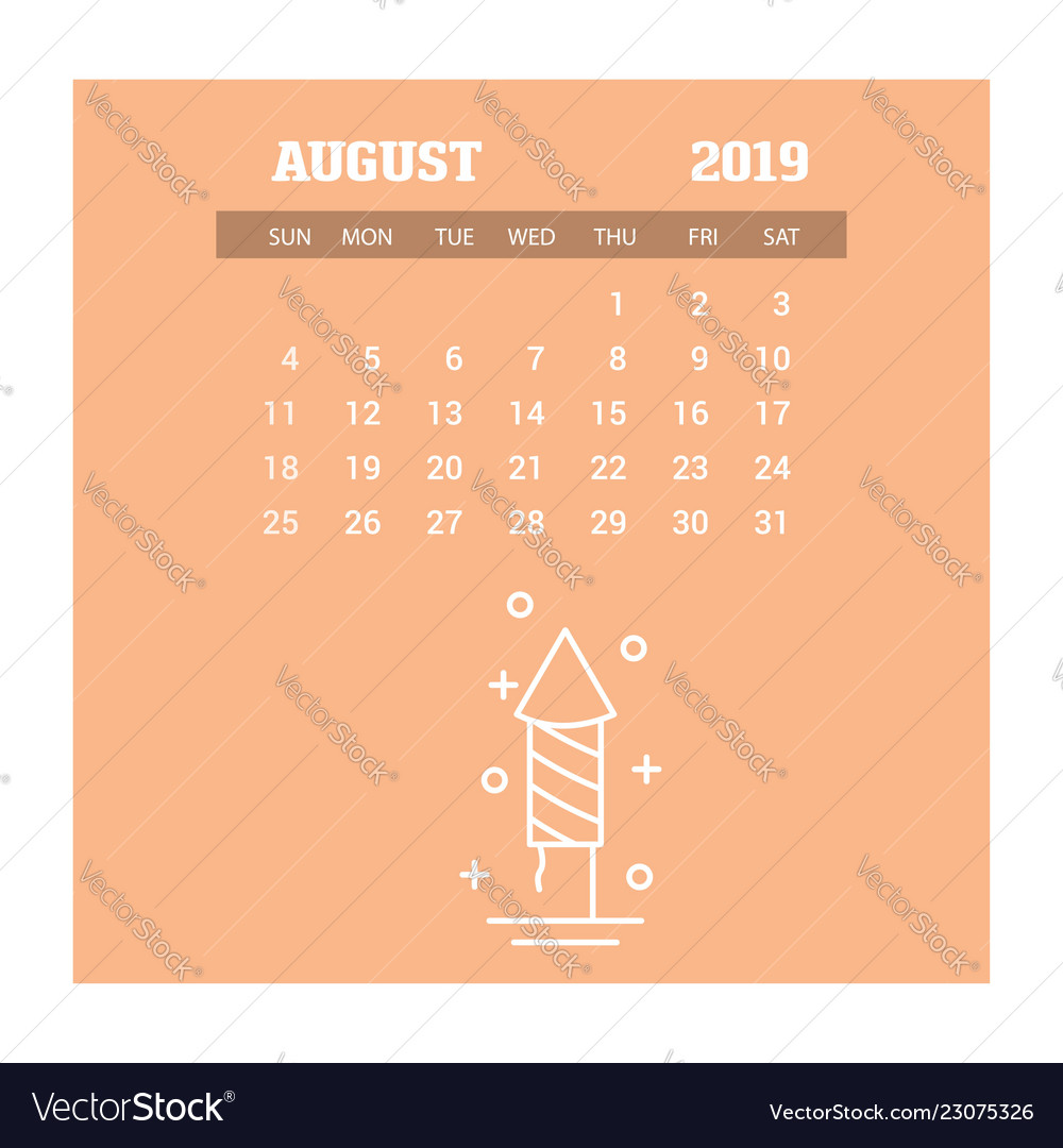 2019 happy new year august calendar template