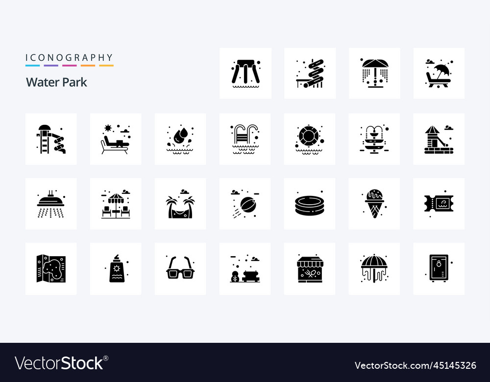 25 Water Park Solid Glyph Icon Pack Royalty Free Vector