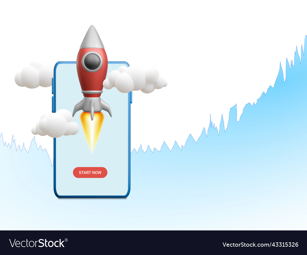 3d flying space rocket with trading graph vector image 3d flying space rocket with trading graph