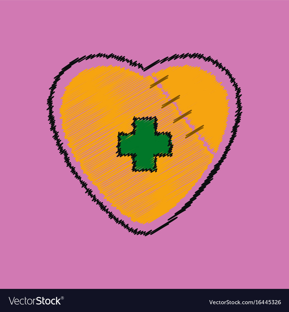 Flat shading style icon sewn heart with a cross