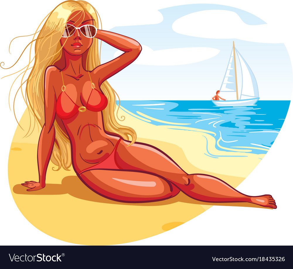 Girl sunbathes on the beach