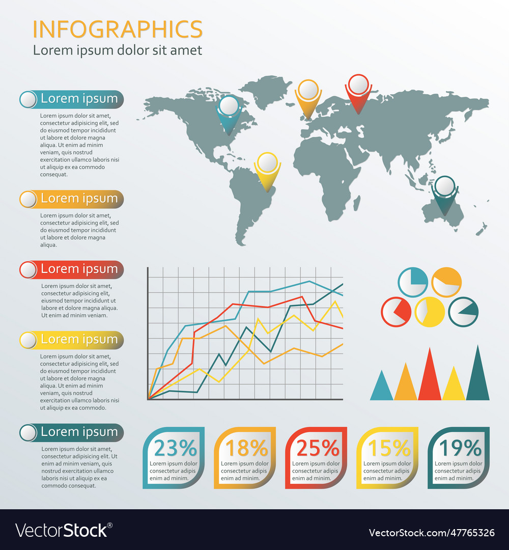 Infographics template with world map graphic Vector Image