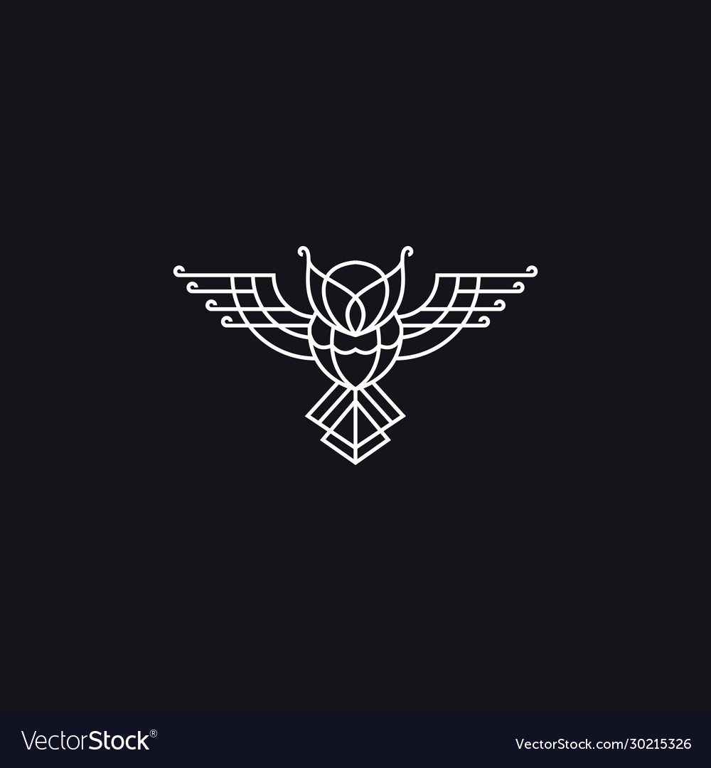 Mono line abstract flying bird owl logo Royalty Free Vector