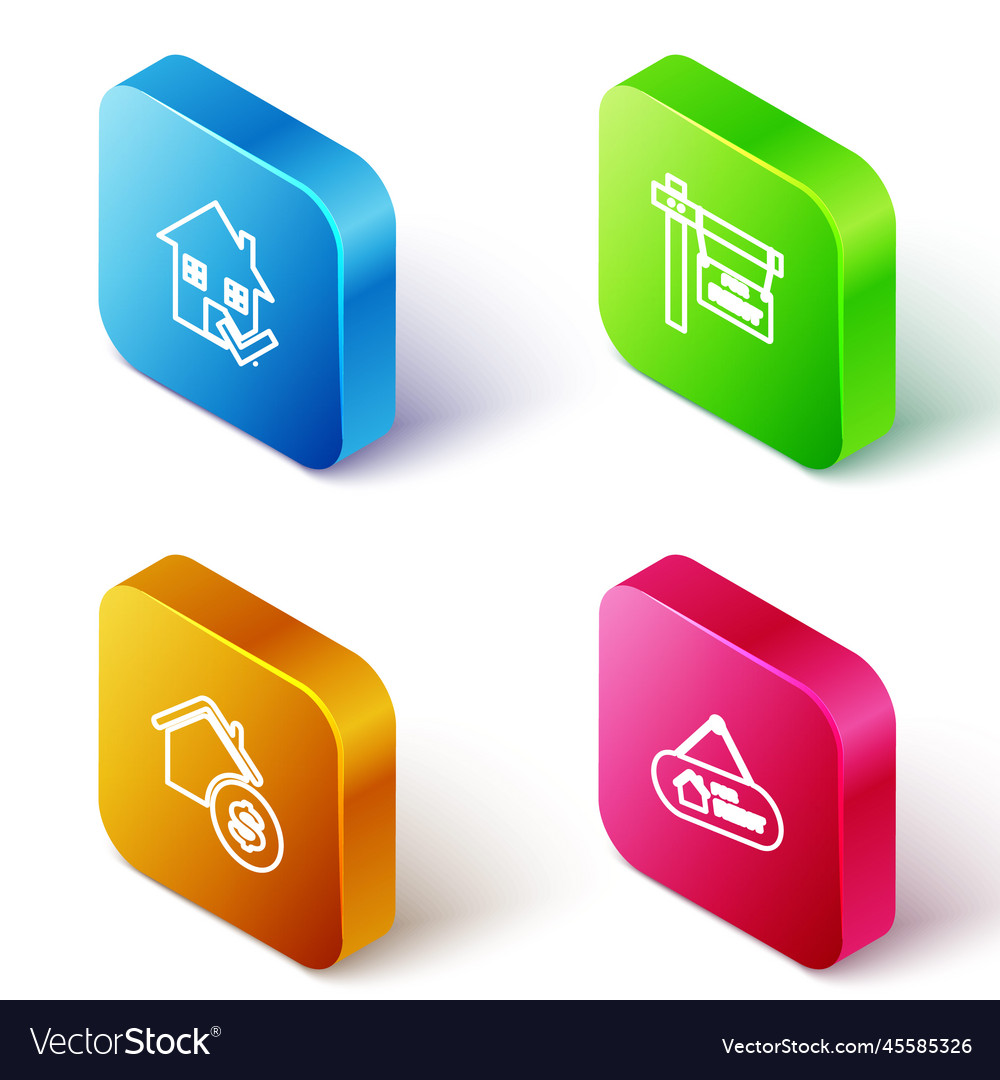 Set isometric line house with check mark hanging vector image Set isometric line house with check mark hanging