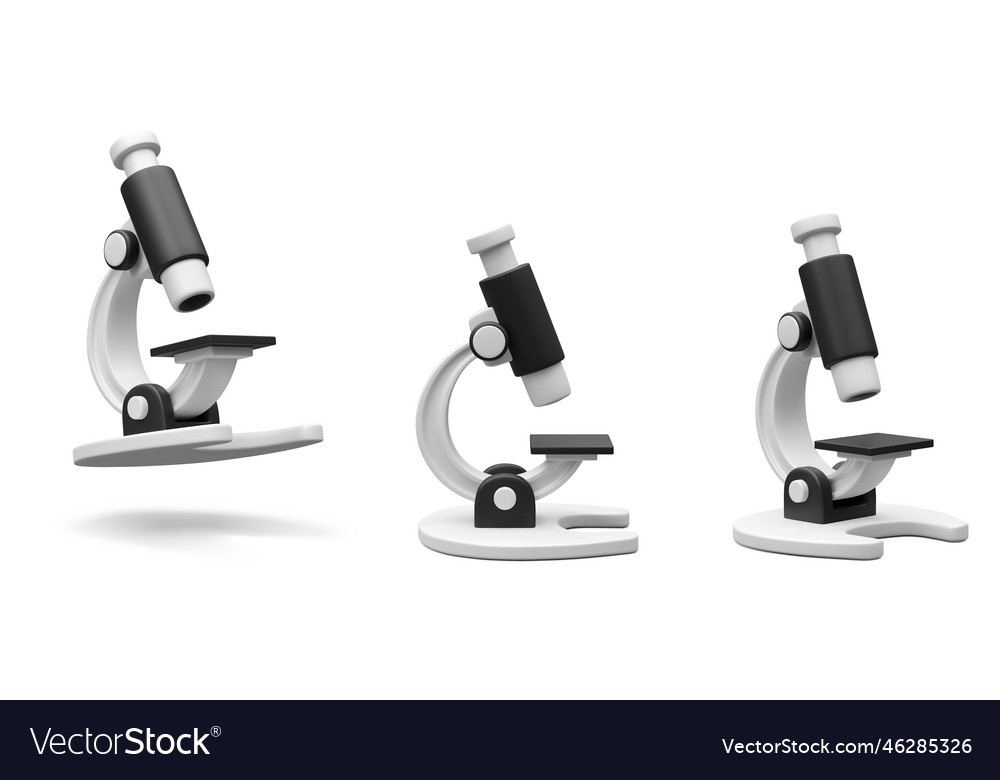 Set of 3d realistic microscope isolated on light vector image Set of 3d realistic microscope isolated on light