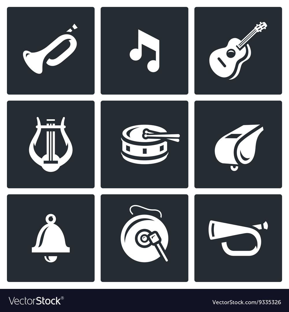 Set of musical instruments icons trumpet