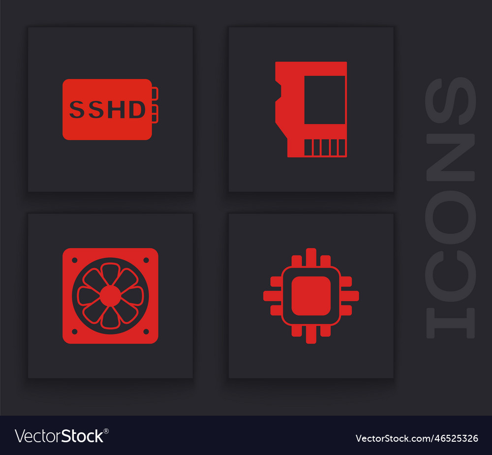 Set processor with cpu sshd card sd and computer vector image Set processor with cpu sshd card sd and computer