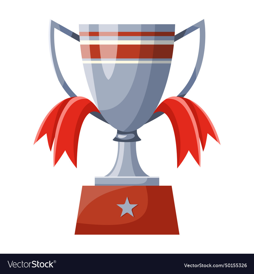 Silver cup with red ribbons Royalty Free Vector Image