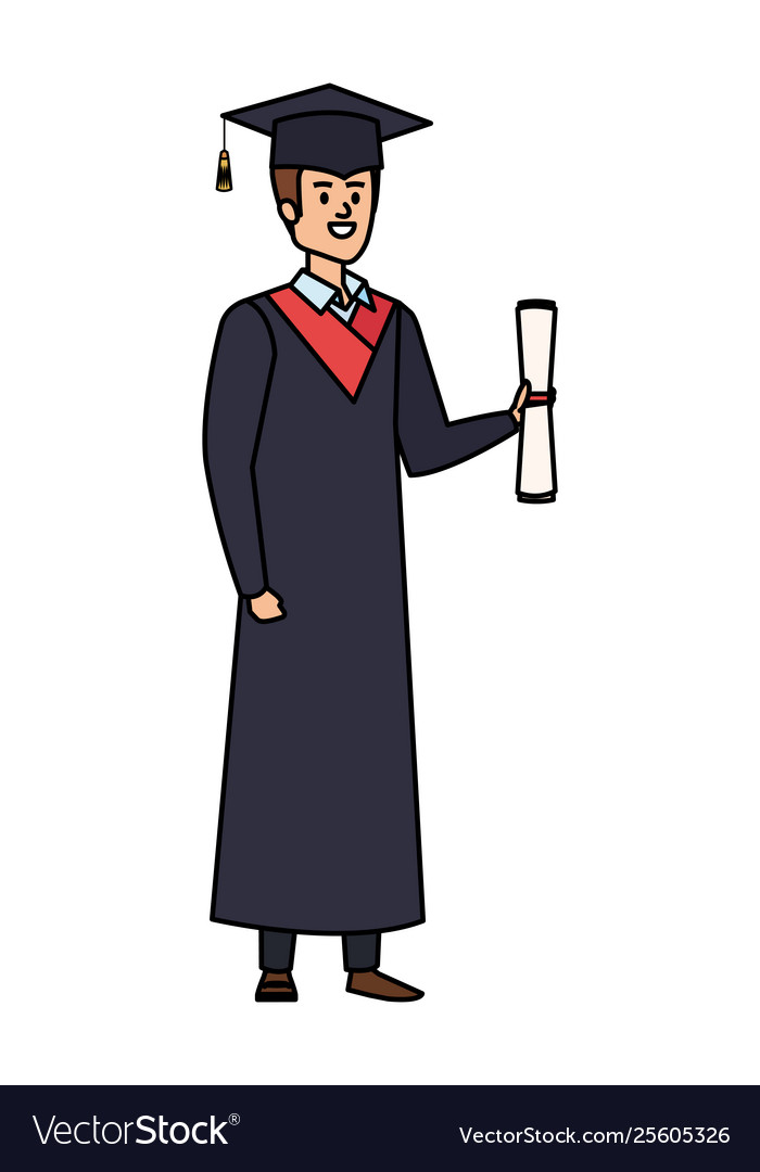 Young man student graduated with diploma vector image Young man student graduated with diploma