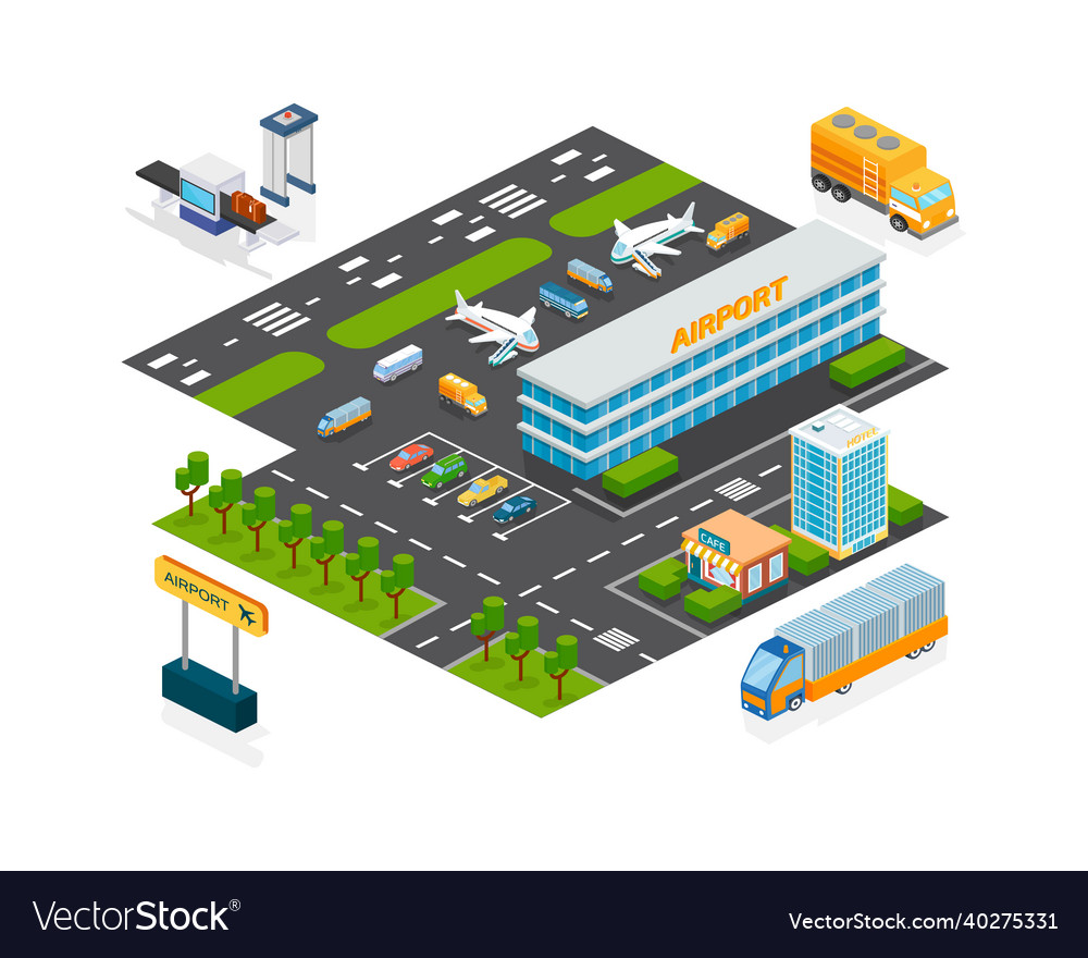 Airport facade infrastructure isometric building