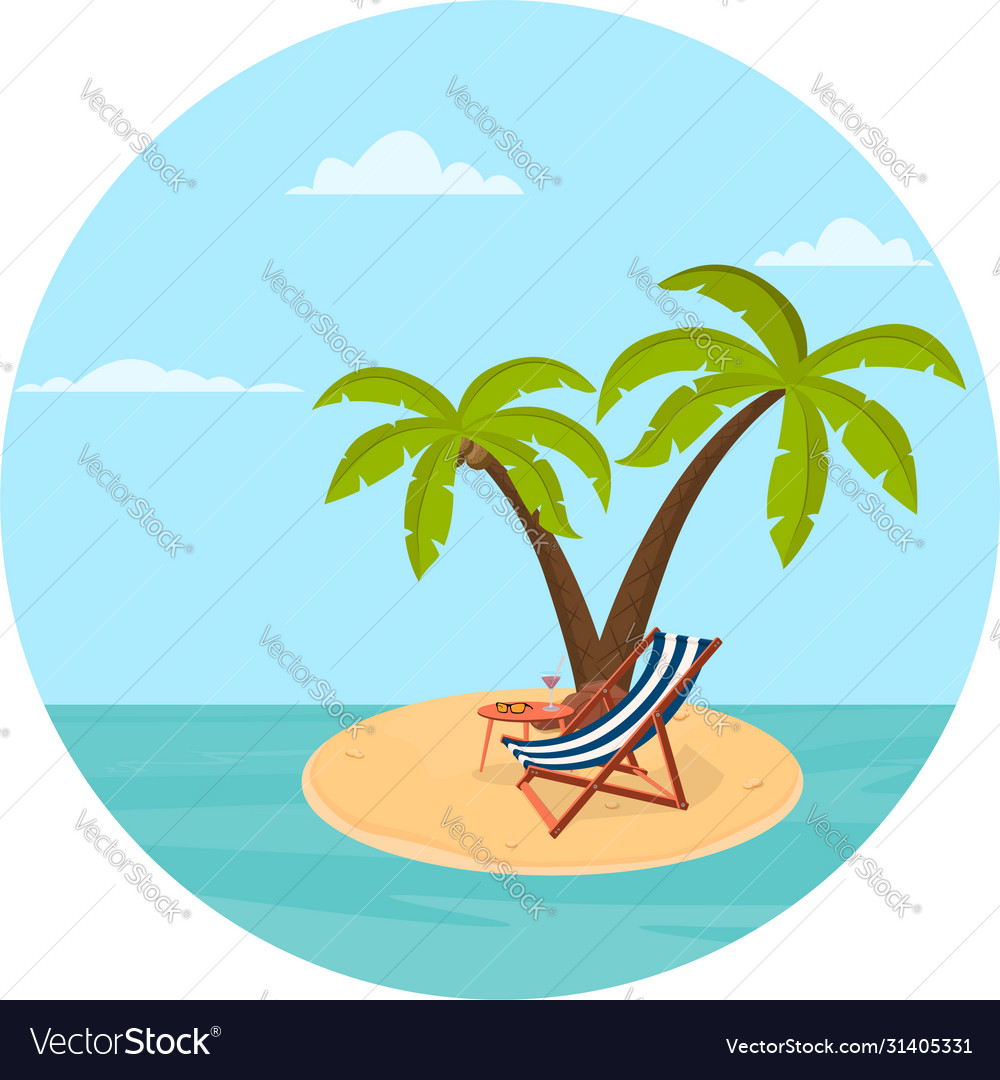 An island on it palm trees a deck Royalty Free Vector Image