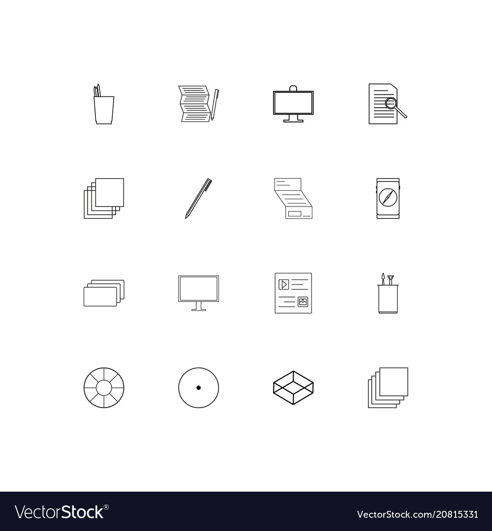 Creative process and design linear thin icons set