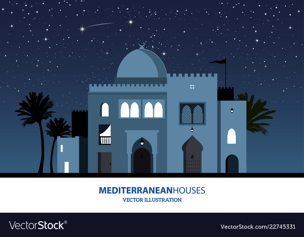 Night view of mediterranean arabic or moroccan