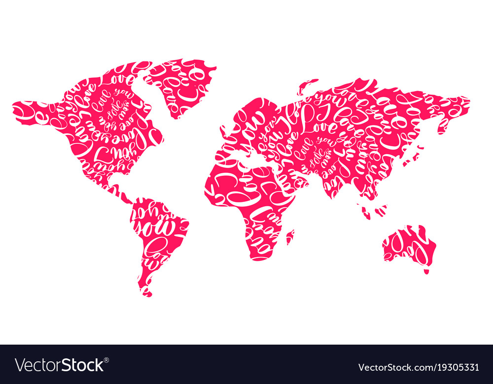 Pink World Map With Hearts I Love You Tags For