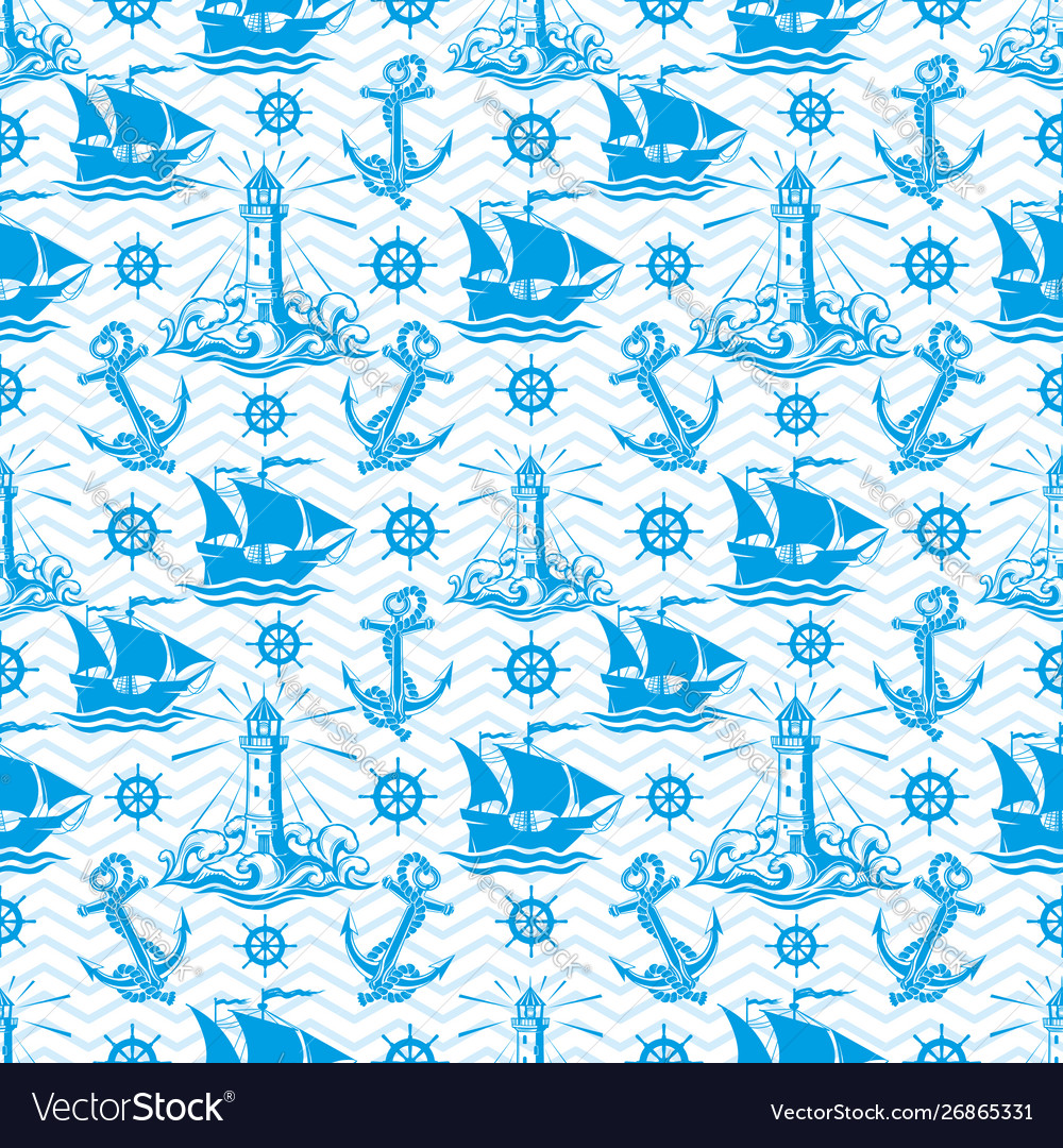 Seamless pattern with lighthouse