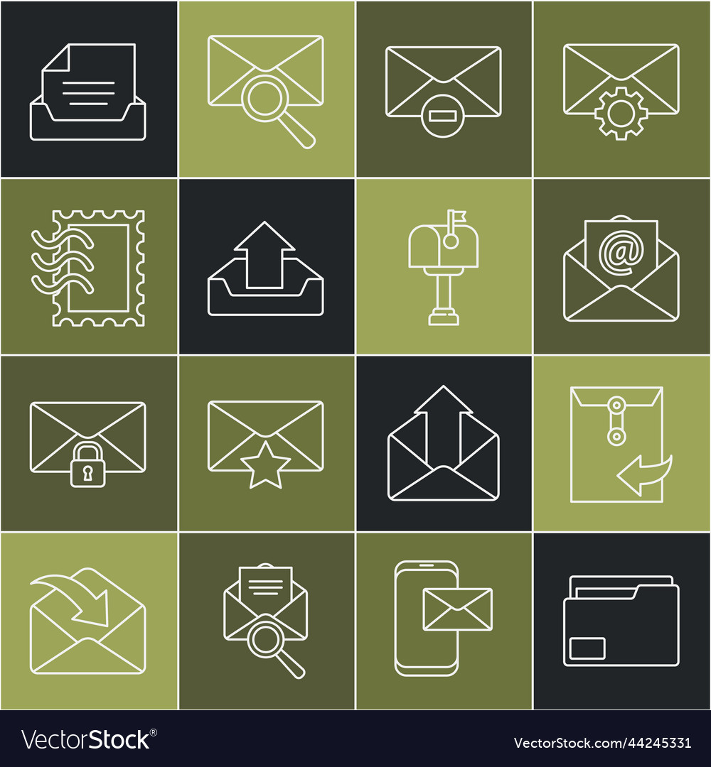 Set line document folder envelope mail and e vector image Set line document folder envelope mail and e