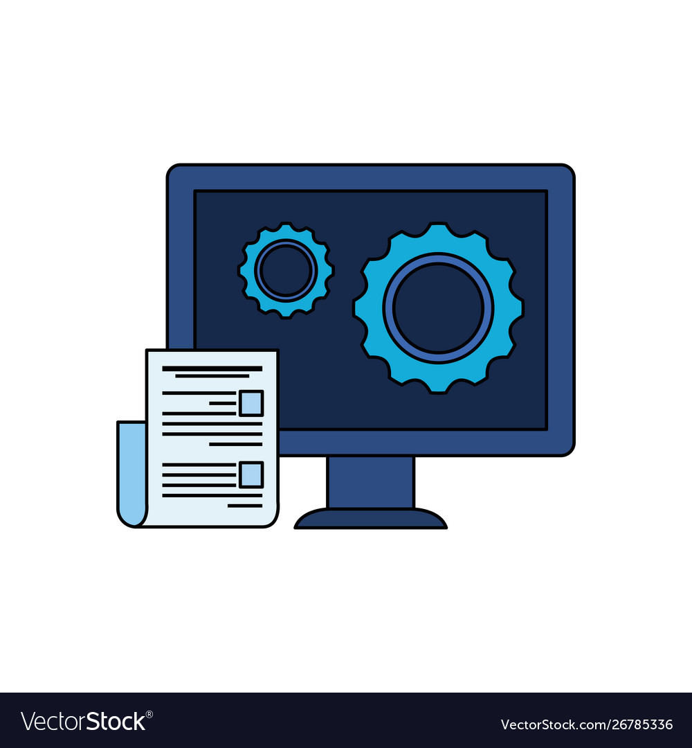 Desktop computer with gears settings vector image Desktop computer with gears settings