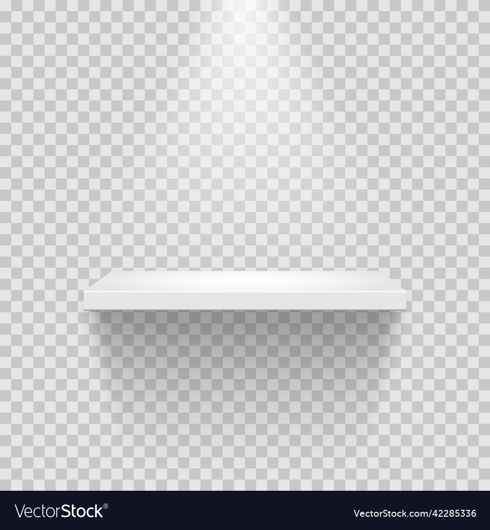 Empty white shelf isolated on transparent vector image Empty white shelf isolated on transparent