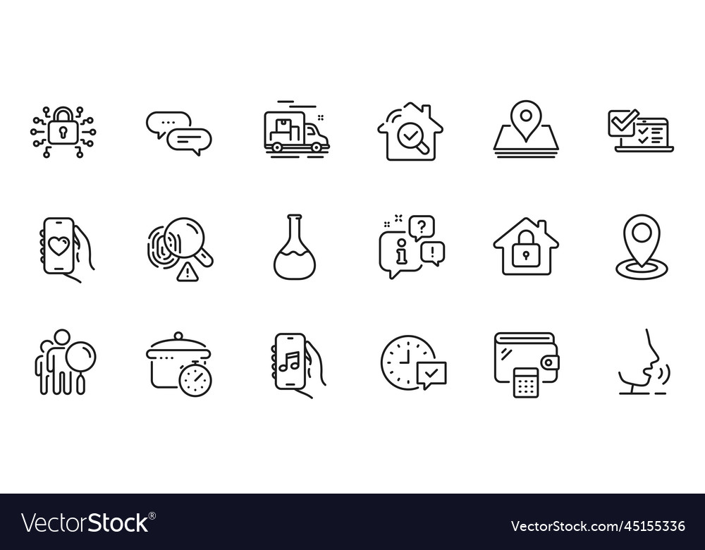 Outline set of inspect wallet and lock line icons