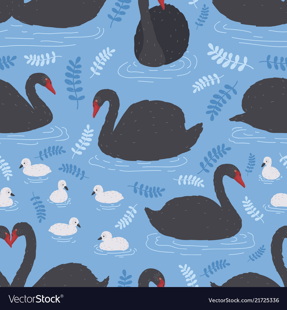 Seamless pattern with flock of black swans vector image Seamless pattern with flock of black swans