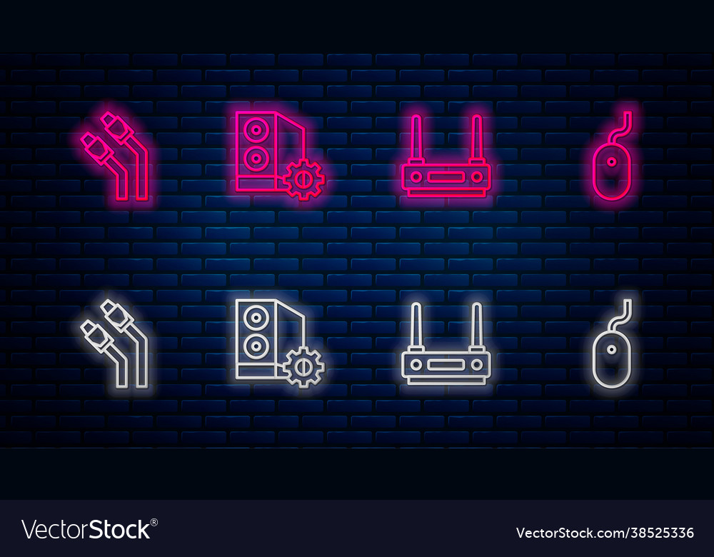 Set line case computer router and wi-fi signal vector image Set line case computer router and wi-fi signal