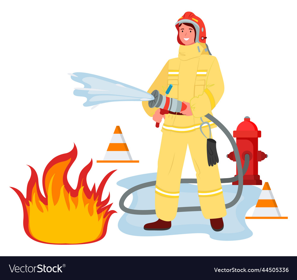 Woman wearing fireman safety costume with helmet