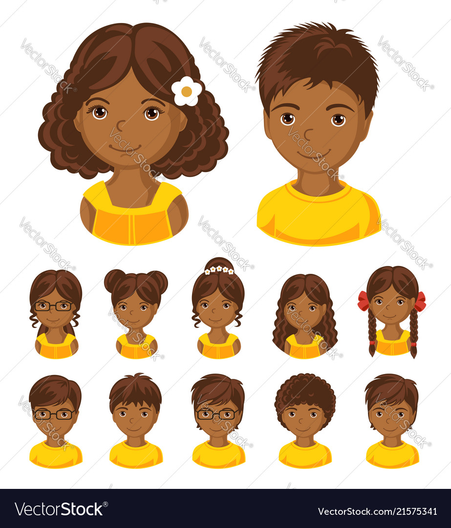 Children face set vector image Children face set