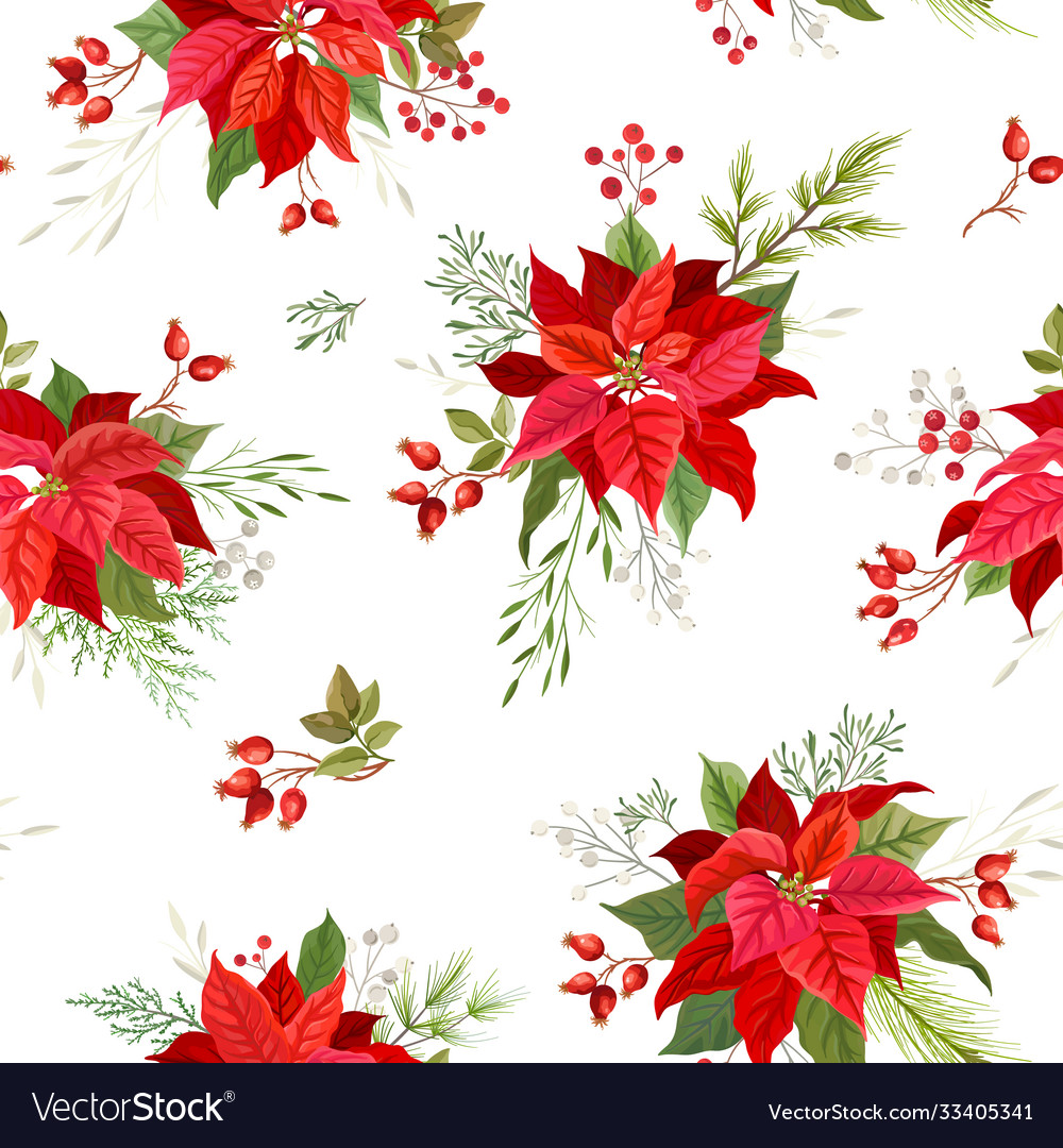 Christmas poinsettia winter seamless pattern Vector Image