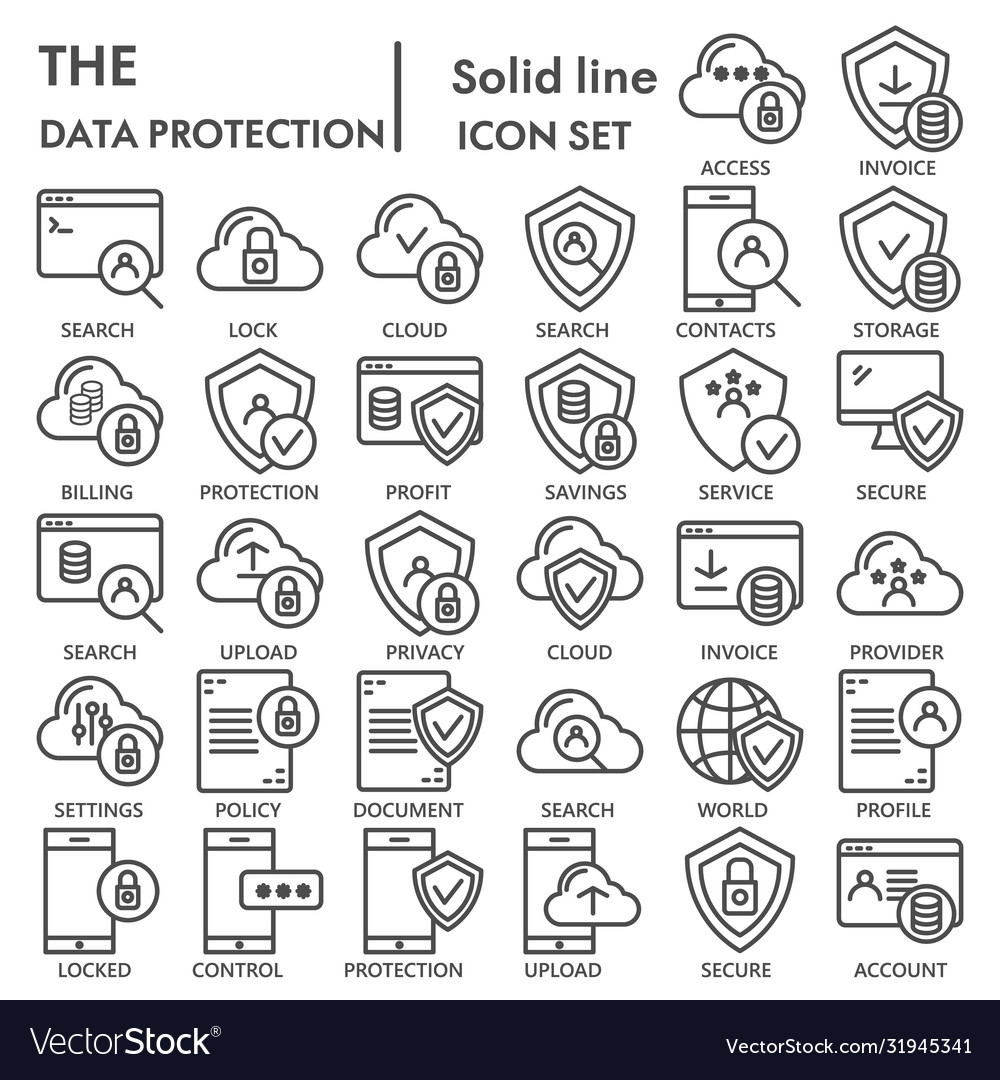 Data protection line icon set computer security Vector Image