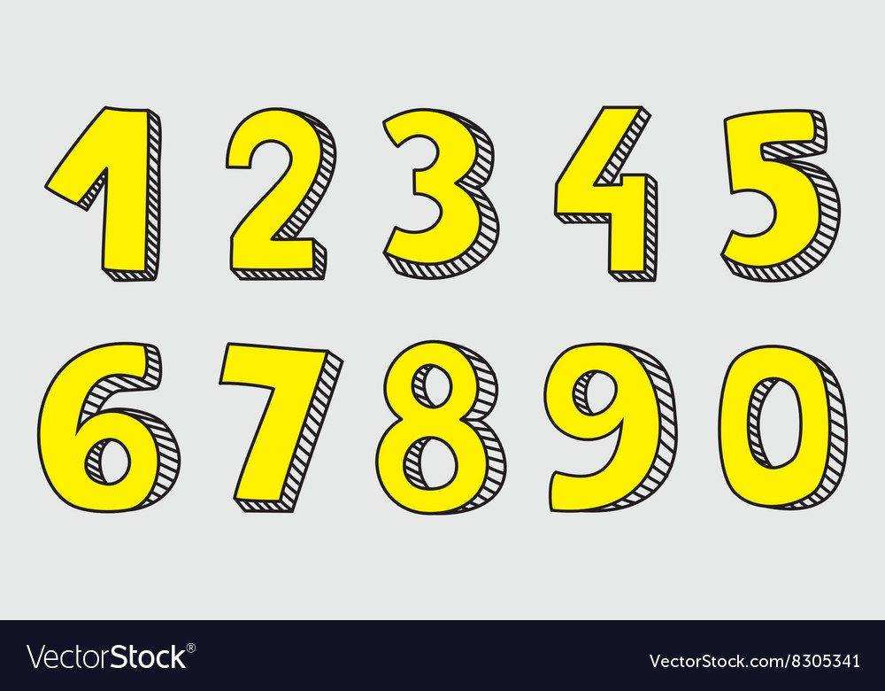 Hand drawn yellow numbers isolated on grey