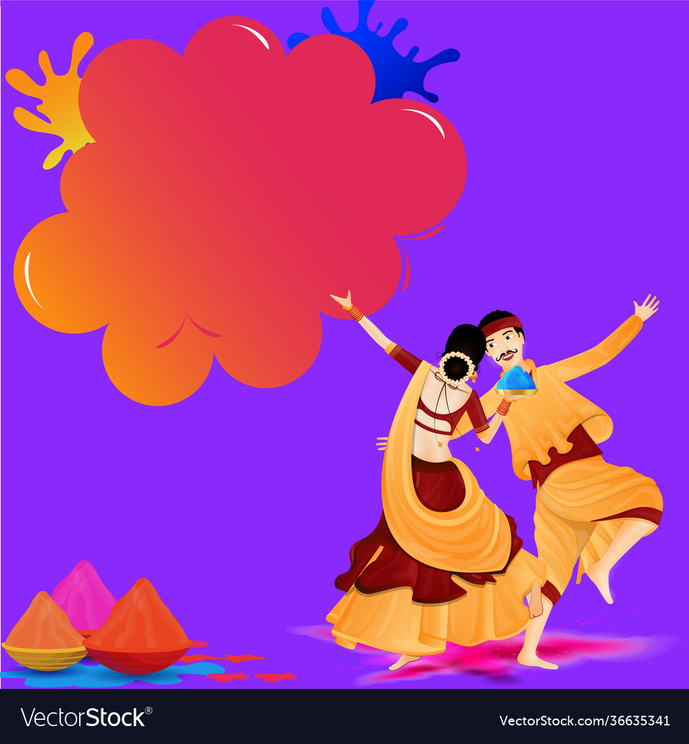 Indian couple playing holi with powder color Vector Image Indian couple playing holi with powder color Vector Image