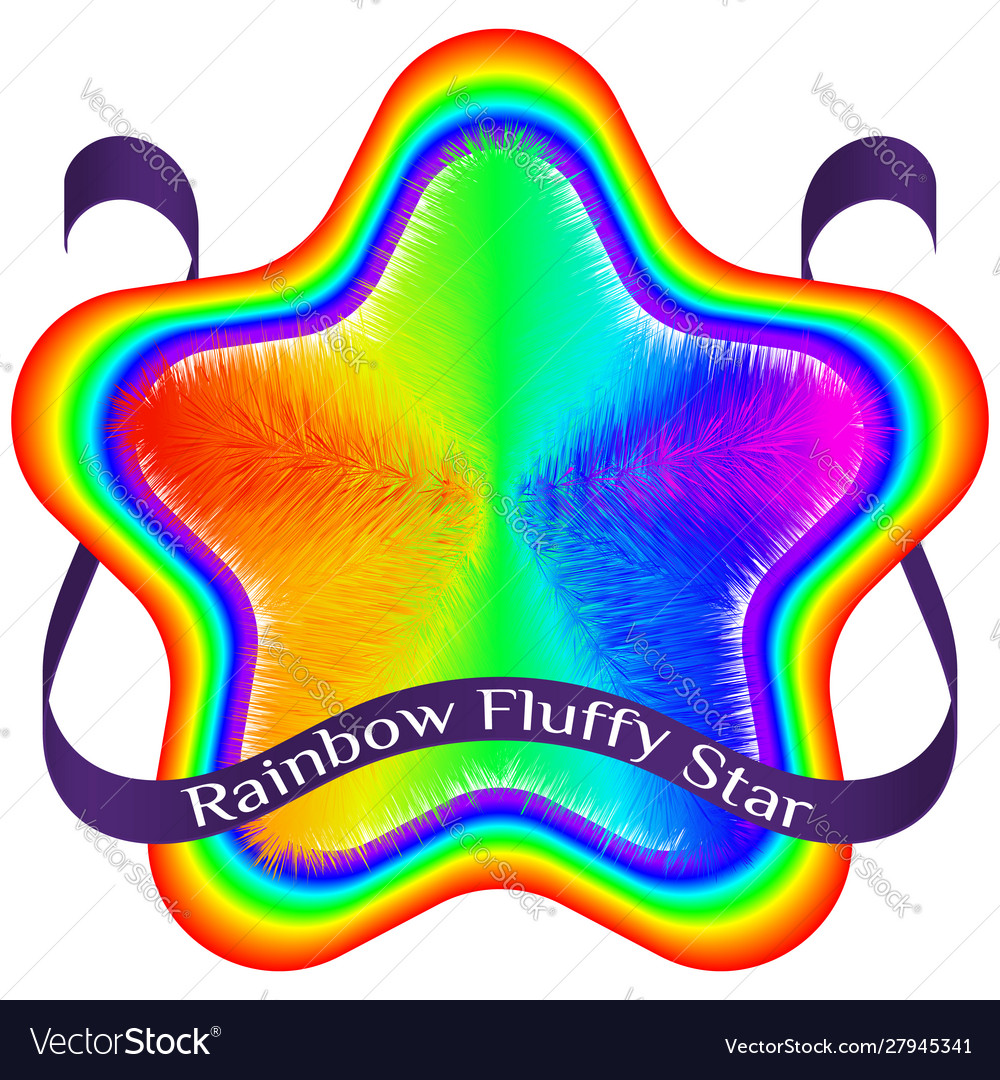 Rainbow fluffy star and purple ribbon