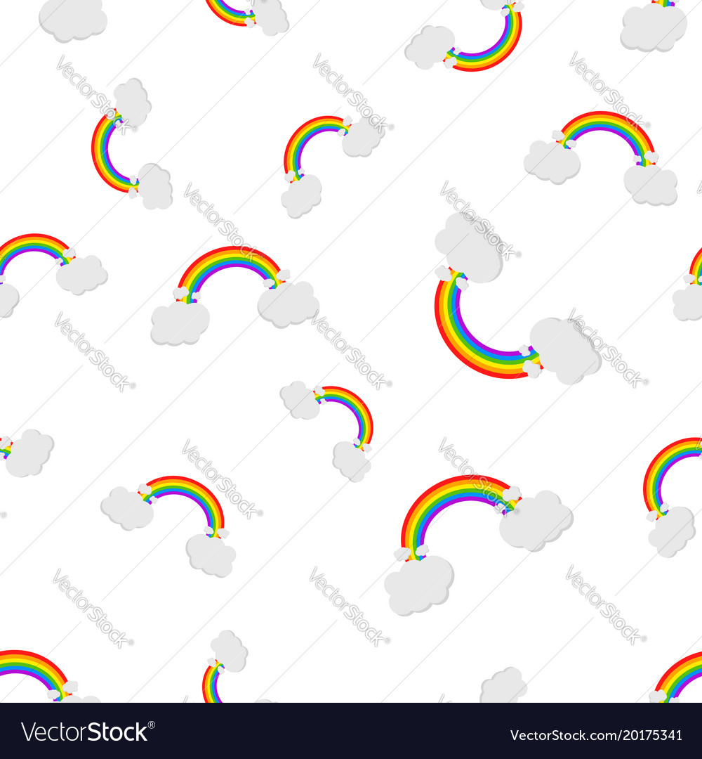 Rainbow with clouds seamless pattern background